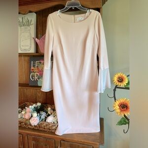 CALVIN KLEIN Chiffon-Bell-Sleeve BLUSH Sheath Dress NWT